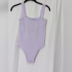 Zara Lavender Ribbed Square Neck Bodysuit Size XS-S